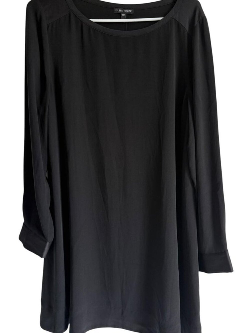 Eileen Fisher Black 100% Silk Tunic Dress, Size Medium